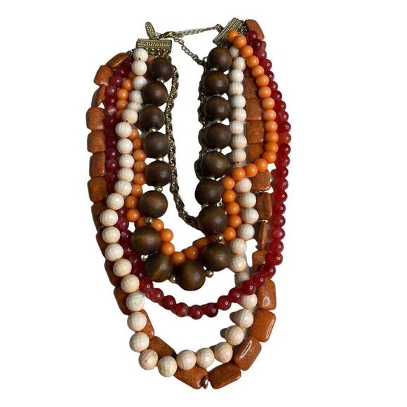 𝅺calypso St. Barth For Target Multi-Strand Beaded Necklace Browns Coral Gold - Picture 5 of 10